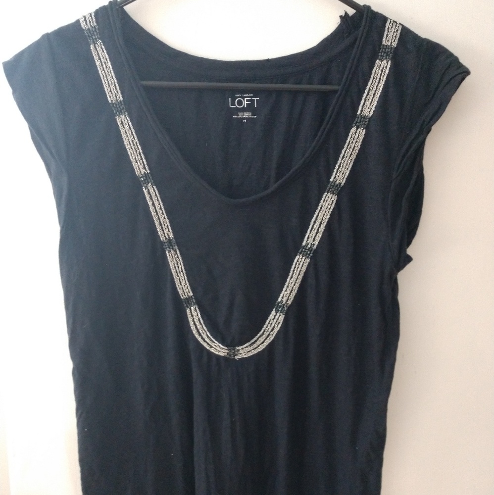 LOFT Ann Taylor Navy blue embellished career Tshir